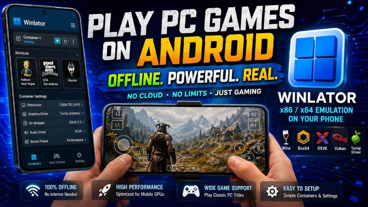 winlator app play pc games on android offline